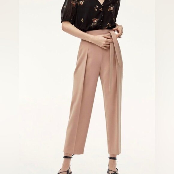Aritzia Wilfred Feuille Pants Front Tie Belted Straight leg High Rise Waist Pink - Picture 15 of 15